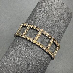 Square Stretch Bracelet 7 In As Is Rhinestone Vintage Silver Sparkle Retro Glam